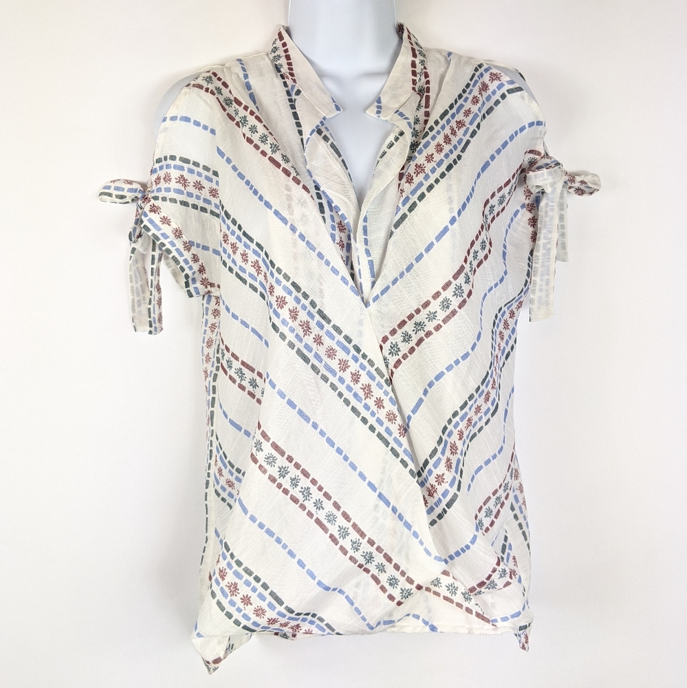 See and Be Seen White Brown Blouse Cold Shoulder